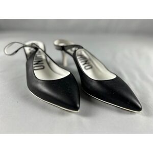 Moschino Womens Slingback Heels Size 39 Black Pointed Toe Logo Strap Designer